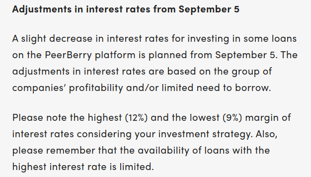 Peerberry: baisse des taux d'intérêts